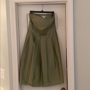 SILK Strapless short sage gown with box pleats